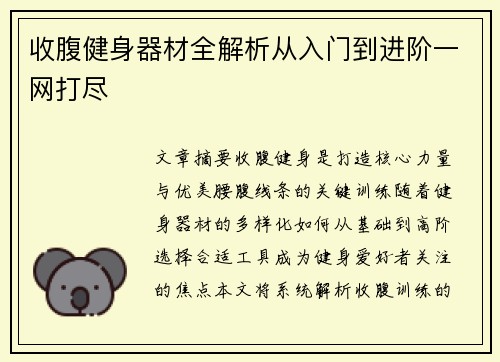 收腹健身器材全解析从入门到进阶一网打尽