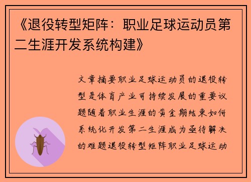 《退役转型矩阵：职业足球运动员第二生涯开发系统构建》