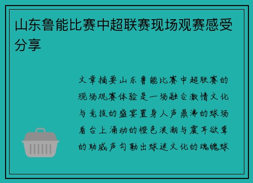 山东鲁能比赛中超联赛现场观赛感受分享