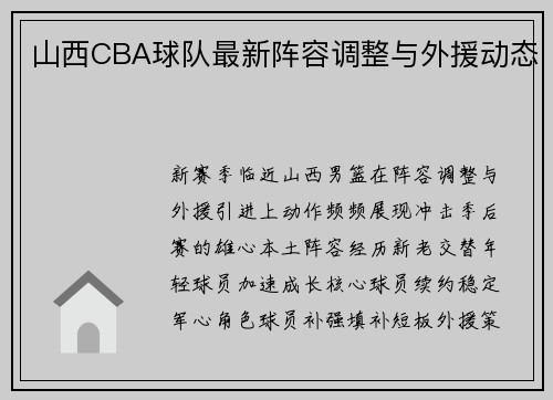山西CBA球队最新阵容调整与外援动态